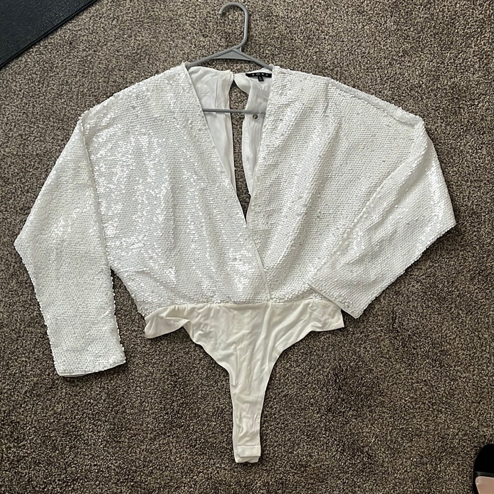 Vici white sequin body suit, size large. Never before worn